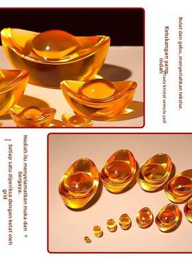 水晶元宝摆件大小金元宝黄水晶元宝乔迁开业送礼招财聚财黄铜米缸