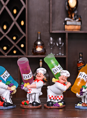 创意吧台欧式放红酒架子人物时尚厨师树脂葡萄酒柜U装饰品酒具摆