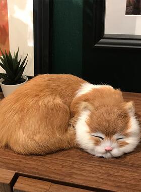 模拟猫动物模型家居装饰桌面装饰品真皮毛动物娃娃软装饰装饰品