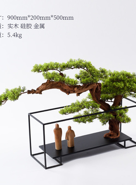 新中式禅意迎e客松盆景摆件艺术绿植走廊过道玄关案几风景软装摆