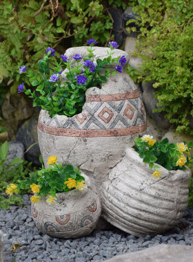 花园装饰庭院创意造型复古花盆怀旧景观布置O园艺杂货多肉花缸摆