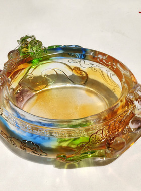 琉璃摆件饭e店公司开业送礼客厅玄关家庭装饰工艺品摆设水晶聚宝