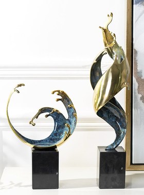 高档轻奢黄铜风生水起招财摆件创意客H厅玄关办公室装饰品乔迁礼