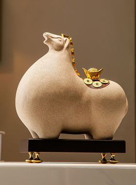 马上有钱招财f摆件新中式办公室桌面摆设客厅电视柜家居装饰品