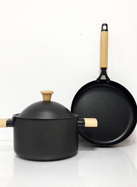 样板房厨房厨具摆件锅具装饰黑色汤锅煎锅L新中式锅具摆件软装配