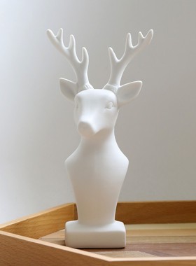 创意鹿头陶瓷摆件北厅酒电视柜玄关装饰摆件桌面Y房间家居饰品
