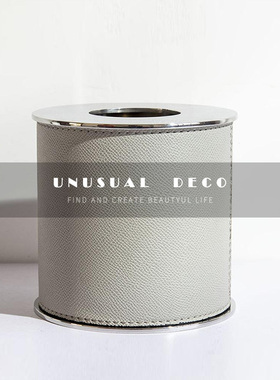 轻奢不锈钢皮革纸巾盒创意样板间方抽纸盒O餐桌茶几金属收纳盒