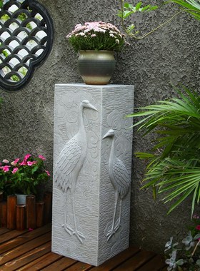 新中式庭院装饰落地摆件酒店w大厅玄关仿石展示柱阳台花园盆景底