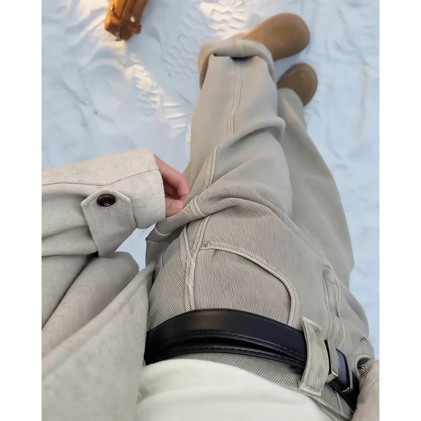 拉夏贝尔奶茶灰加绒弯刀牛仔裤女春秋冬高腰显瘦窄版直筒阔腿裤子,淘宝优惠券,粉丝福利购,淘宝优惠卷