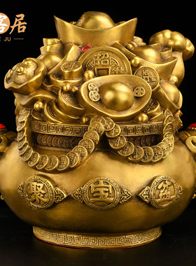 纯铜聚宝b盆摆件黄铜袋元宝存钱罐客厅财位铜储蓄罐大号招财聚财