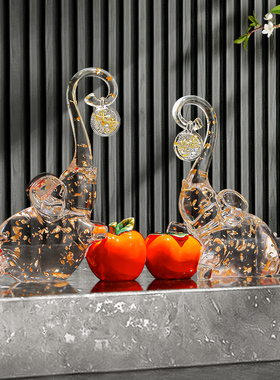 水晶大象摆件新中式客厅电视C柜办公室招财装饰轻奢工艺品