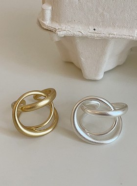 立体交错哑光金属开口q戒指女夸张个性时尚独特气质百搭指环戒子