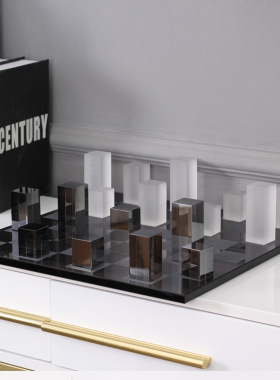 简约大理石水晶玻璃棋盘摆件售楼处样板房装饰品轻Y奢国际象棋