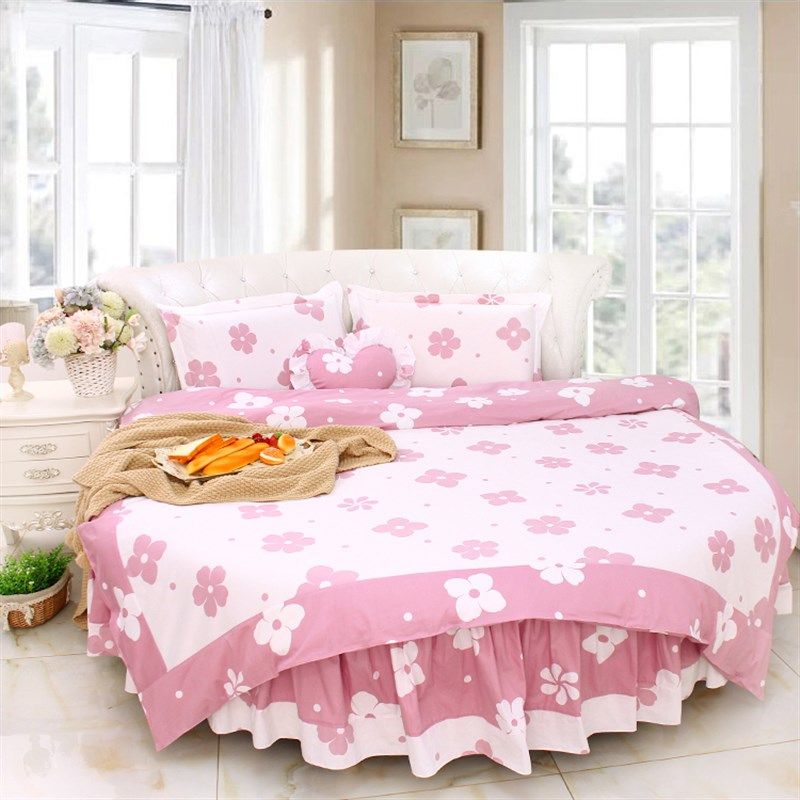 浅色简单花型全棉圆床床品四件套清爽纯棉圆床单圆被套圆形床套件,淘宝优惠券,粉丝福利购,淘宝优惠卷