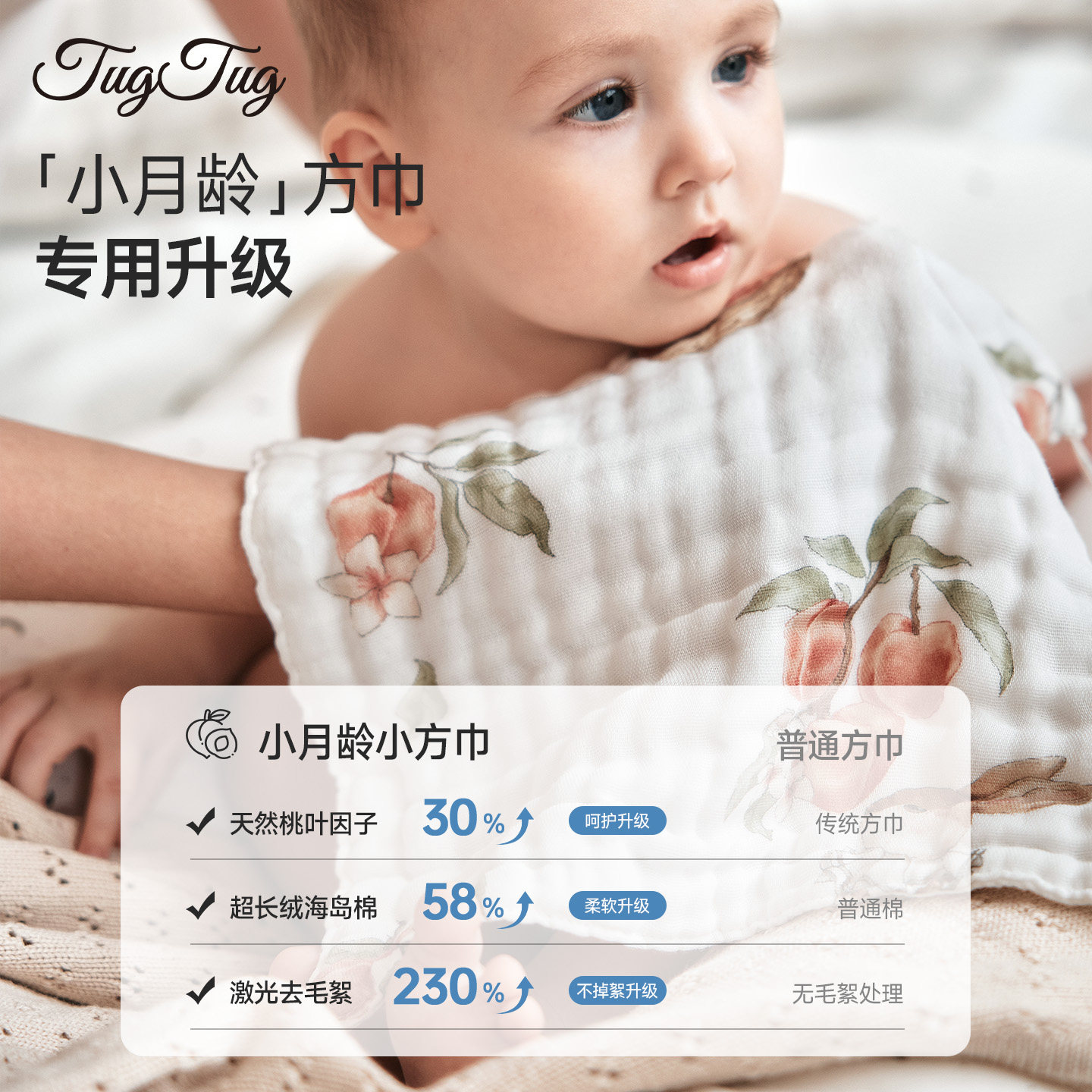 TugTug口水巾新生婴儿小方巾纱布婴儿毛巾纯棉婴儿洗脸巾宝宝手帕,淘宝优惠券,粉丝福利购,淘宝优惠卷