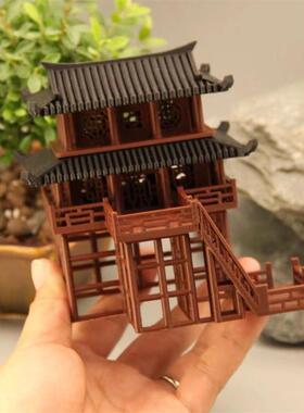 假山中式古建筑造景3d打印模型微景观双层楼阁房子盆景水陆缸鱼缸