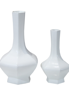 新中式样板房间家k居白色六面几何花瓶摆件现代简约客厅落地大花