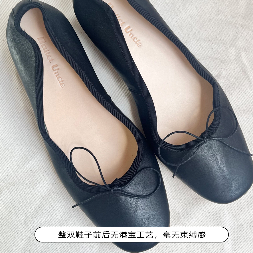 芭蕾大叔手工真皮芭蕾鞋中跟意大利工艺法式蝴蝶结真皮复古单鞋女 - 图0