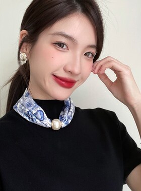 春秋薄款护颈磁吸扣丝巾女夏季遮脖子百搭小长条领巾装饰细窄项链