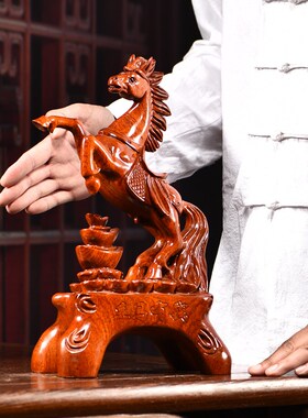 花梨木雕马摆件实木马雕刻红木摆件木马摆件家居入伙Y开业中式礼