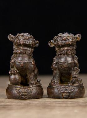古玩收藏小号狮子一对宫门狮子鼓狮家居桌面工艺品装饰狮子摆件