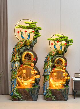 孔雀流水饰品喷泉树脂鱼池室内水景客厅财富入口风水轮中国风装饰