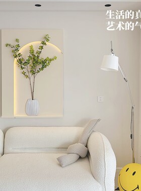 奶油风入户玄关装饰画肌理壁灯光画绿植客厅沙发背景Y墙挂画高级