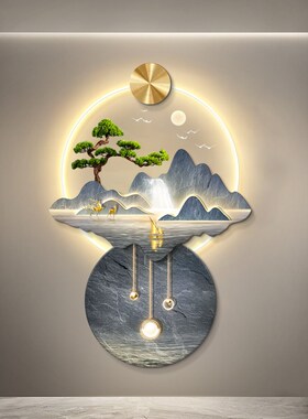 流水生财新中式玄关装饰画入户正B对门走廊过道挂画高档壁灯高级
