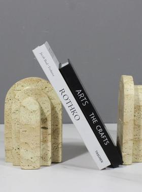 OMH简现代创意洞石层叠书档书桌靠样板间客厅柜约办公书面软装饰