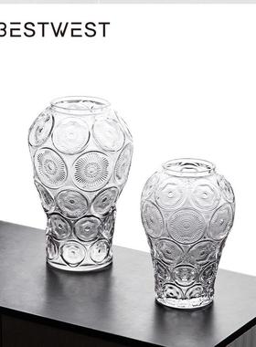 Be璃stwest透简约圆形纹路明水培RX23-31瓶玻花摆件家居客厅装饰