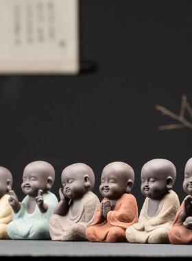 中式陶瓷小和尚摆件现代复古工艺茶桌客厅装饰创意招财摆饰