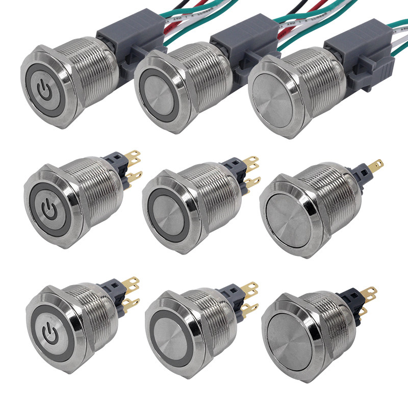22mm金属环形带灯不锈钢防水带电源标识自复自锁12v 24v按钮开关,淘宝优惠券,粉丝福利购,淘宝优惠卷