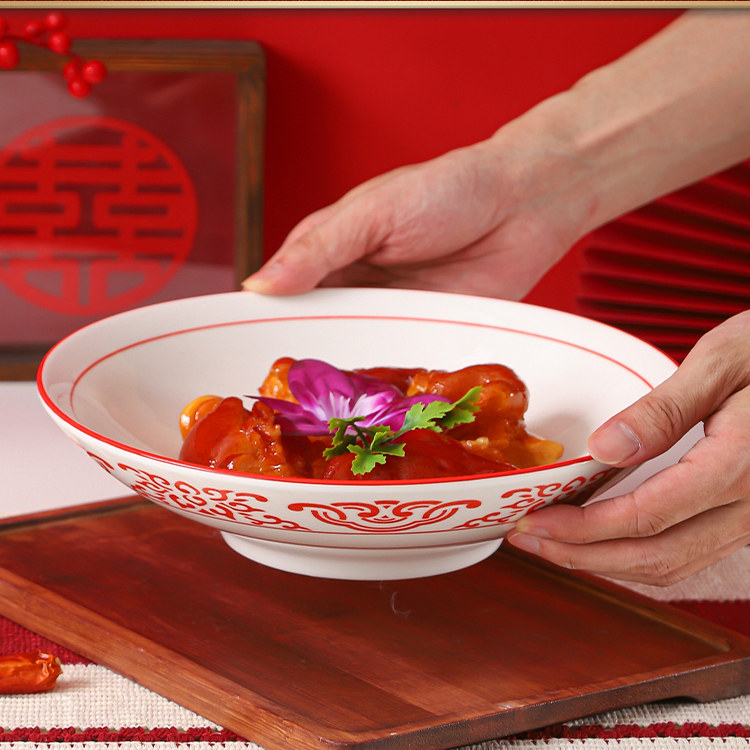 中式湘菜餐具汤盆小炒盘个性饭店农家乐菜盘商用陶瓷圆形炒菜盘碗