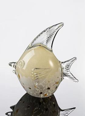 轻奢高档琉OKX鱼摆璃件玻璃色鱼客厅电视酒招柜玄关家居办公彩室