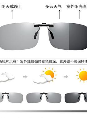 日夜两用偏光变色近视镜片太阳眼镜挂片男款开车钓鱼眼镜夹片太阳