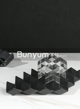 极简黑色几何树脂托盘样板房间客厅餐J桌茶几软装饰品摆盘陈设