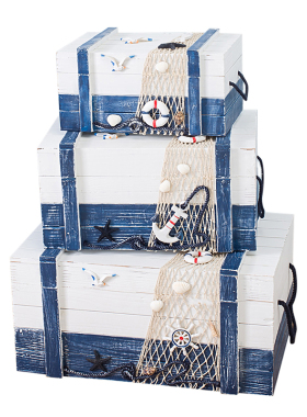 地中海家居装饰品收纳箱海洋实木箱子木K盒子橱窗布置酒吧道具摆