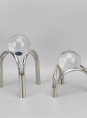 北欧创意金属三角水m晶球摆件书房样板房售楼部书房简约花瓶装饰