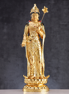 台湾手工铜贴金西方三圣神像唐y体阿弥陀佛站像观音菩萨大势至摆