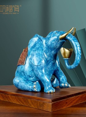 巩海黄铜大象背景彩绘铜吉祥y如意象家居办公室装饰摆件开业礼品