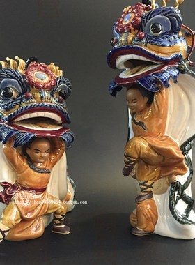 陶瓷工艺b品家居客厅书房装饰品舞狮石湾陶瓷中号少年黄飞鸿