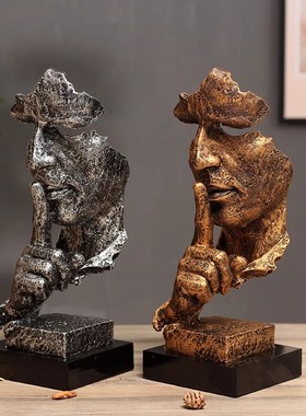 德国简约创意沉默是金工艺品摆件雕塑办公室客厅X艺术品装饰品