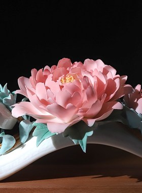 花开富贵 陶瓷手工m牡丹花如意摆件轻奢高档客厅酒柜装饰乔迁礼品