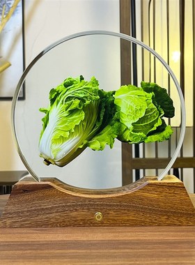 内雕圆形客c厅高级感艺术品摆件酒柜大红公鸡水晶装饰品结婚送礼