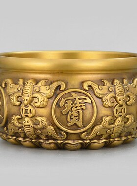 纯铜八福聚宝盆摆件装饰品大号家居客厅店铺P开业送礼铜缸存钱罐