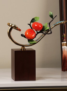 纯铜摆件事事如意柿子新中式客厅电视柜博古架装S饰办公室乔迁礼