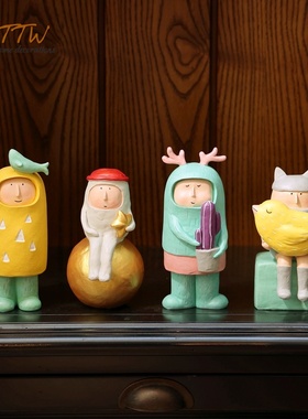 日系治愈风可爱萌趣m幸公仔玩偶糖豆人不生气桌面卧室树脂小摆件