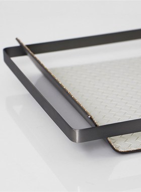 简约高级皮革+金属兜篮s托盘摆件 售楼处样板间客厅桌面装饰品