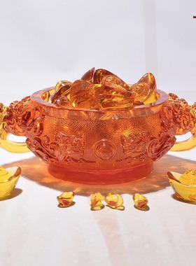 琉璃貔貅聚宝盆摆件办公室饭店开业送礼物收纳桌面U水晶玻璃工艺