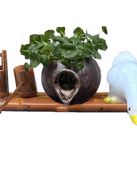 庭院陶罐流水器陶瓷鱼缸循环过滤增氧竹I子搭配水池石槽造景摆件